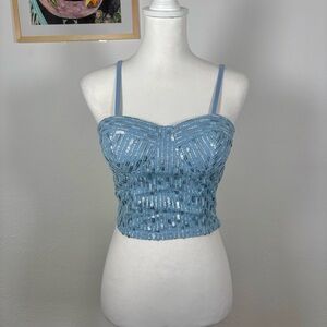Y2K baby blue sequined bustier